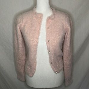 Pink Fuzzy Sweater With Pearl Buttons